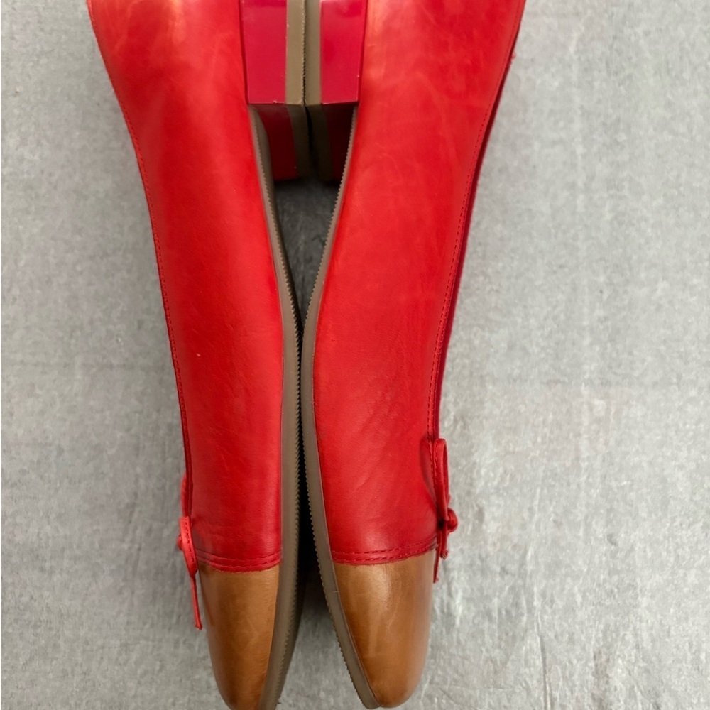 [US9.5] Ara Red Tan Women's Comfort Leather Ballet Flats - Picture 3 of 5